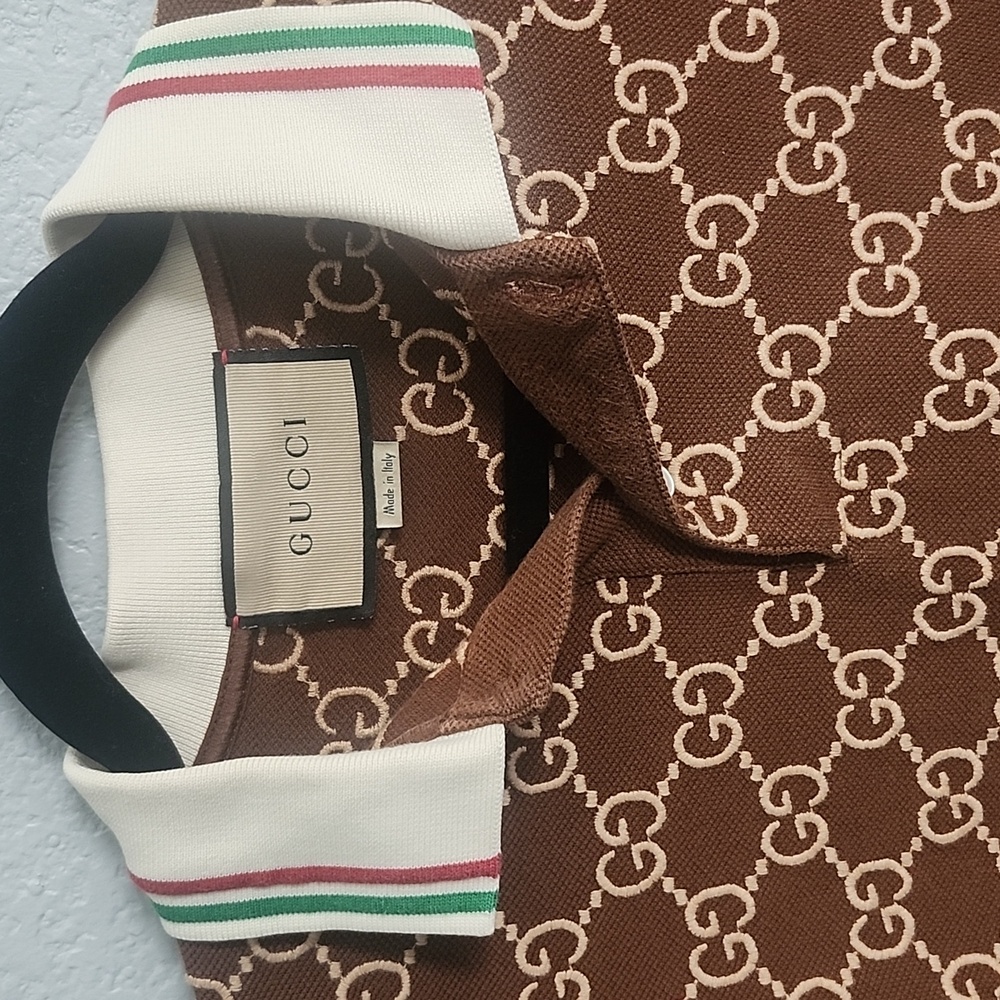 AUTHENTIC Gucci Brown Monogram Polo Shirt - Picture 8 of 9